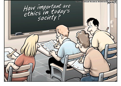 A táblán: „Mennyire fontos az etika korunk társadalmában?”
